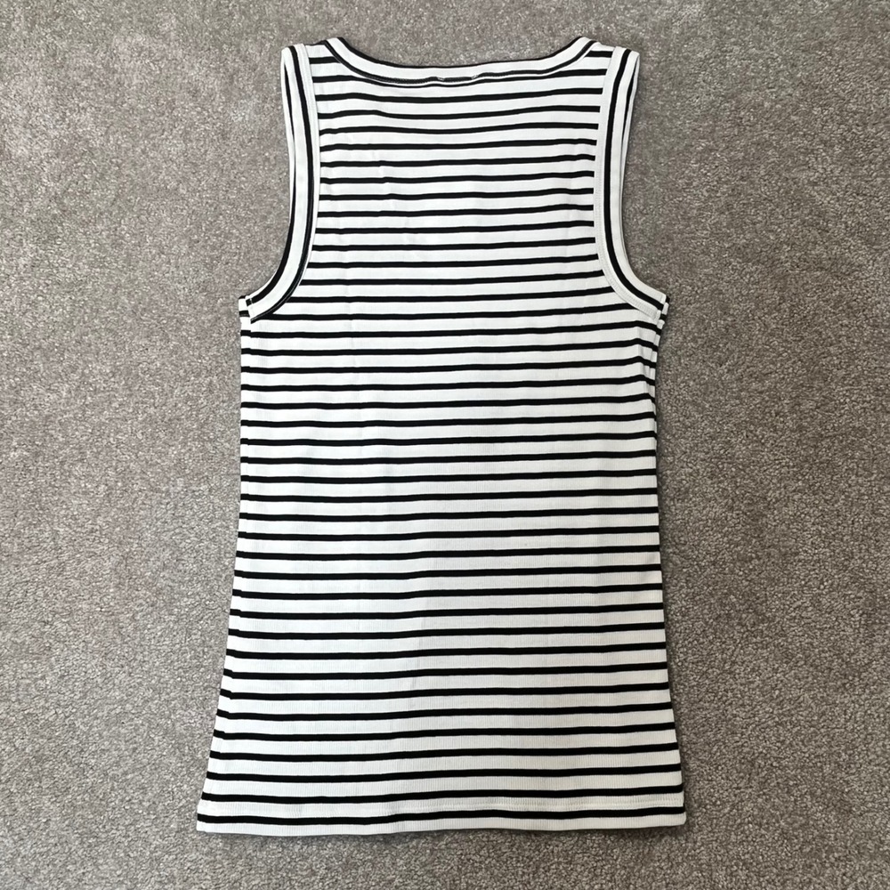 J.Crew Tank Top Womens S White Black NWT Striped Ribbed Crew Neck CH264 - Picture 4 of 7
